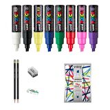 Uni Posca Marker Kalemi Çizim Seti 2 + 8K (8mm) 8'li Set 