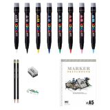 Uni Posca Marker Kalemi Çizim Seti 3 + PCF-35  (3-10mm) 8'li Set 