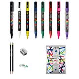 Uni Posca Marker Kalemi Çizim Seti 2 + 3m (0.9 - 1.3mm) 8'li Set 