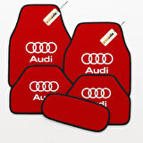 Kırmızı Renk Audi Logolu Araca Özel 5 Parça Oto Halı Paspas Seti | Su Geçirmez Kaymaz Tabanlı