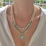 Opal Kolye, Averturin Kolye, Doğum Taşı Kolye, Gerçek İnci Kolye, Doğum Günü Hediyesi Değerli Taş Kolye, Kadınlar için özel hediye