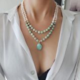 Opal Kolye, Averturin Kolye, Doğum Taşı Kolye, Gerçek İnci Kolye, Doğum Günü Hediyesi Değerli Taş Kolye, Kadınlar için özel hediye