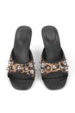 Havanna Kadın Gümüş Trok Taş Detaylı Leopar Desenli Orta Topuklu (8 cm) Topuklu Terlik