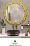 Safir Gold Dekoratif Ayna Yuvarlak Ayna Işlemeli Ahşap Duvar Aynası Banyo Aynası Tekli - 69 Cm
