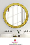 Safir Gold Dekoratif Ayna Yuvarlak Ayna Işlemeli Ahşap Duvar Aynası Banyo Aynası Tekli - 69 Cm