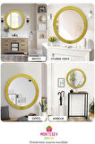Safir Gold Dekoratif Ayna Yuvarlak Ayna Işlemeli Ahşap Duvar Aynası Banyo Aynası Tekli - 69 Cm