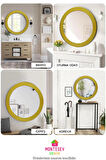 Zümrüt Gold Dekoratif Ayna Yuvarlak Ayna Işlemeli Ahşap Banyo Aynası Duvar Aynası Tekli - 43 Cm