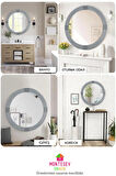 Safir Gümüş Dekoratif Ayna Yuvarlak Ayna Işlemeli Ahşap Duvar Aynası Banyo Aynası Tekli - 69 Cm