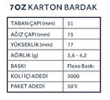 Kağıt Karton Bardak Tek Kullanımlık Çay Kahve Bardağı - 7 Oz - 3000 Adet / Koli