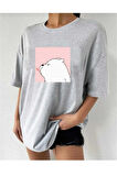 malkoçbey sevimli ayı baskılı oversize basic t-şhirt