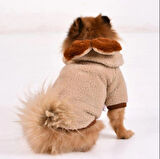 Gedyco Beige Premium Peluş Küçük Irk Köpek Sweatshirtü