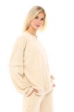 defy's Kadın Oversize Sweat Kol Detaylı Bej Melanj