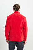Erkek Kırmızı Anti-pilling Tüylenme Yapmayan Standart Fit Bato Yaka Sweatshirt Polar Ceket