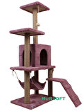 B-07 Hamaklı Yuvalı Lüx Kedi Tırmalama Oyun Evi- Gül Kurusu