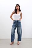 Kadın Yüksek Bel Skater Fit Jean Pantolon Mavi