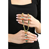 Tesbihane El Yapımı Etnik Ahşap Kombinli Yeşil Renk Geçişli Mızrak Uçlu Otantik Kolye