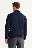 Erkek Lacivert Standart Fit Normal Kesim Yarım Balıkçı Yaka Pamuklu Triko Kazak