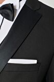 Erkek Siyah Slim Fit Dar Kesim Mono Yaka Desenli Yelekli Smokin Takım