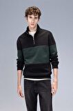 DeFacto Comfort Regular Fit Rahat Kalıp Dik Yaka Fermuarlı Çizgili Kalın Sweatshirt D2401AX24AUBK34