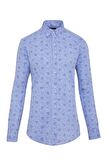Mavi Desenli Slim Fit Keten Gömlek | S