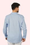 Mavi Keten Apaj Yaka Relax Fit Erkek Gömlek