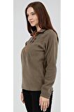 Kadın Polar Yarım Fermuarlı Outdoor Cepli Spor Polar