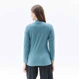 Kadın Dik Yakalı Fitilli Uzun Kollu Tişört