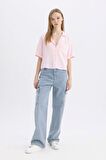 DeFacto Coool Oversize Geniş Kalıp Pijama Yaka Kısa Kollu Gömlek C3751AX24SPPN99