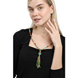 Tesbihane El Yapımı Etnik Ahşap Kombinli Yeşil Renk Geçişli Tekerlek Detaylı Otantik Kolye