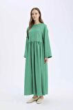 DeFacto 	Regular Fit Bisiklet Yaka Gofre Dokulu Uzun Kollu Maxi Elbise E6597AX25SPGN268