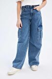 Kız Çocuk Wide Leg Kargo Geniş Bol Paça Pamuklu Jean Pantolon