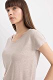 DeFacto Regular Fit Bisiklet Yaka Keten Karışımlı Basic Düz Kısa Kollu Tişört C8806AX24SMBG130