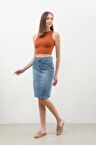 Kadın Yırtmaç Detaylı Mini Jean Etek