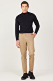 Erkek Camel Slim Fit Dar Kesim Gabardin Kumaş Desenli Pamuklu Esnek Beli Lastikli Pantolon