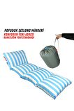 XPERMATE Pofuduk Şezlong Minderi 60x180x12Cm Su İtici,Katlanır,UV Güneş Dayanımı, Fermuar, Mavi Çizgili