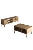 Mezza Set 1586-2076 Tv Ünitesi Exxen Orta Sehpa (AHŞAP AYAKLI) - Sepet Rengi