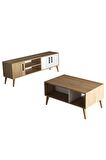 Mezza Set 1584-2074 Exxen Tv Ünitesi Exxen Orta Sehpa (AHŞAP AYAKLI) - Sepet-beyaz Rengi