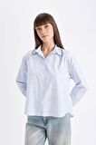 DeFacto Oversize Geniş Kalıp Çizgili Düğmeli Oxford Uzun Kollu Gömlek D4513AX24AUBE503