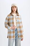 DeFacto Relax Fit Gömlek Yaka Kareli Flanel Uzun Kollu Gömlek Tunik D4774AX24AUBE409