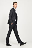 Erkek Siyah Slim Fit Dar Kesim Kırlangıç Yaka Desenli Takım Elbise