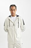 DeFactoFit  Standart Fit Normal Kesim Skuba Dalgıç Kumaş Kapüşonlu Sporcu Fermuarlı Sweatshirt B4535AX24AUBG721