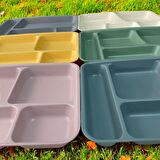 6 Adet Tabldot 5 Bölmeli Lüks Plastik Piknik Yemek Servis Tabağı, 6 Renk Tablot 21x31x3,3(h) cm