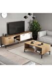 Mezza Set 1594-2084 Aurora 180 Cm Metal Ayaklı Tv Ünitesi + Aurora Orta Sehpa - Sepet-beyaz