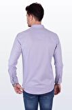 Lila Armür Desenli Slimfit Gömlek