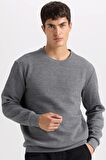 DeFacto Gri Regular Fit Bisiklet Yaka Jakarlı Sweatshirt D5392AX24AUGR371