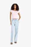 Slim Fit Dar Kesim Kayık Yaka Fitilli Kaşkorse Kısa Kollu Tişört