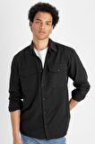 DeFacto Regular Fit Polo Yaka Basic Düz Pamuklu Uzun Kollu Gömlek B2654AX24AUAR221