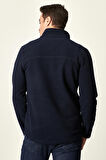 Erkek Lacivert Anti-pilling Tüylenme Yapmayan Standart Fit Bato Yaka Soğuk Geçirmez Polar Sweatshirt