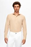 Slim Fit Bej Italyan Yaka Dar Kesim Klasik Kravatlık Uzun Kollu Kolay Ütülenebilir Nefes A 2HF02ORT5185
