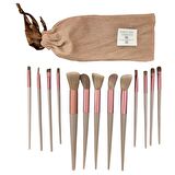Wanda Nara Cosmetics Profosyonel Premium Beauty Kahve-Gri Makyaj Aplikatör Fırçası 14 Lü Set